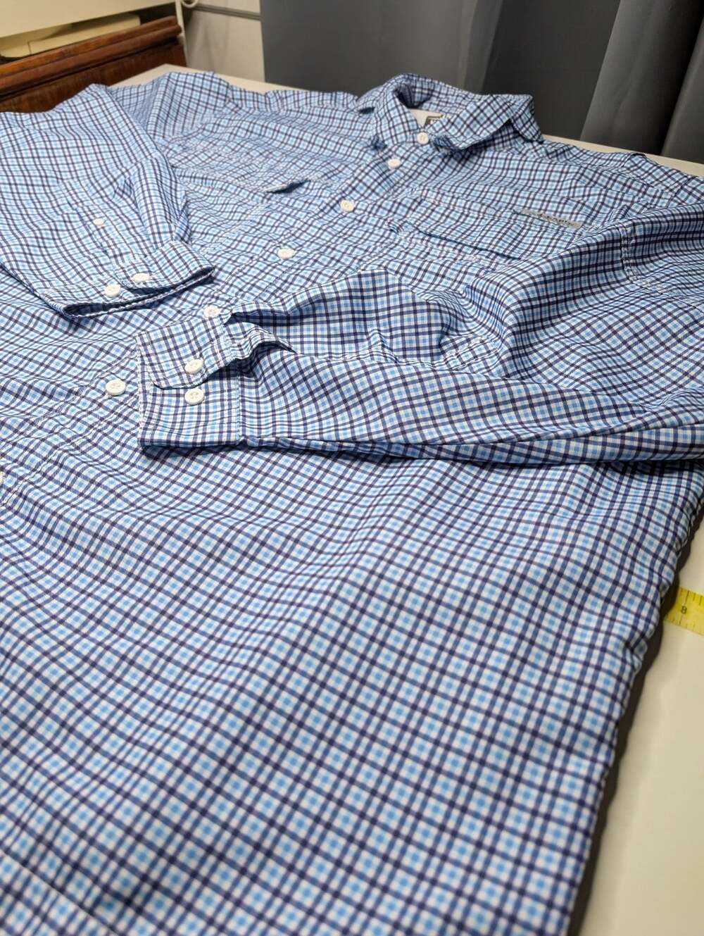 HABIT Men's 2XL Regular Blue/White Check Button-Up Spread Collar Pockets